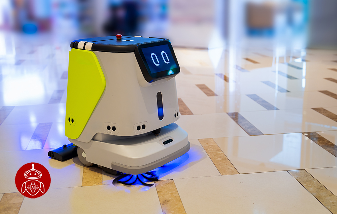 Autonomous,Cleaning,Robot,Navigating,A,Shiny,Floor,In,A,Shopping